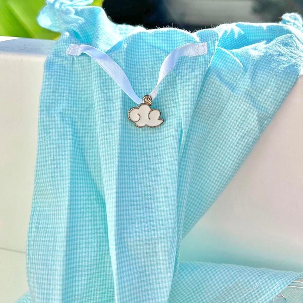 ☁️REWORKED VINTAGE ONE OF A KIND LIGHT BLUE MINI CLOUD CHARM SHRUG SLEEVE TOP☁️
